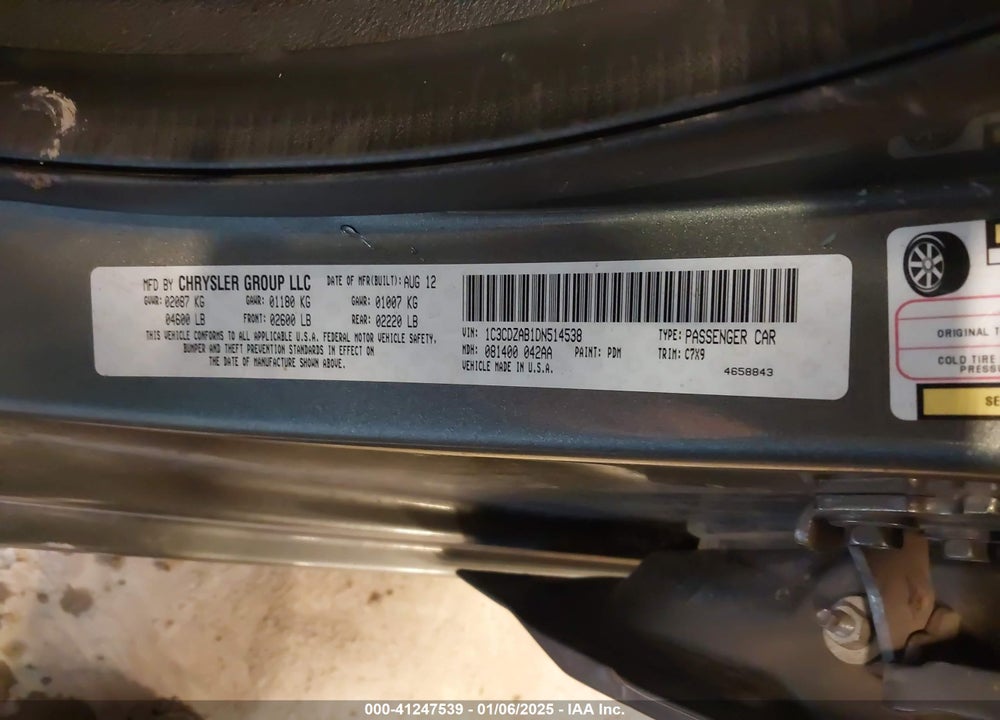 2013 DODGE AVENGER VIN: 1C3CDZAB1DN514538