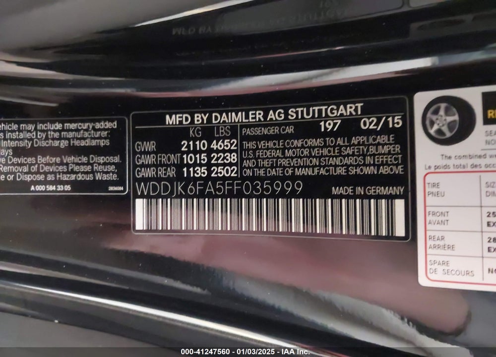 2015 MERCEDES-BENZ SL VIN: WDDJK6FA5FF035999
