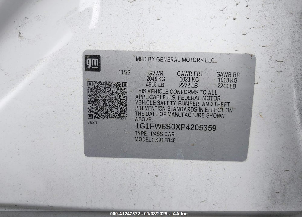 2023 CHEVROLET BOLT EV FWD 1LT VIN: 1G1FW6S0XP4205359