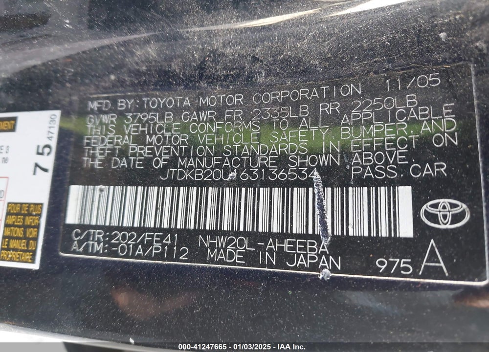 2006 TOYOTA PRIUS VIN: JTDKB20U163136534