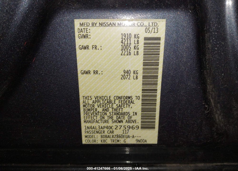 2013 NISSAN ALTIMA 2.5 S VIN: 1N4AL3AP4DC275969
