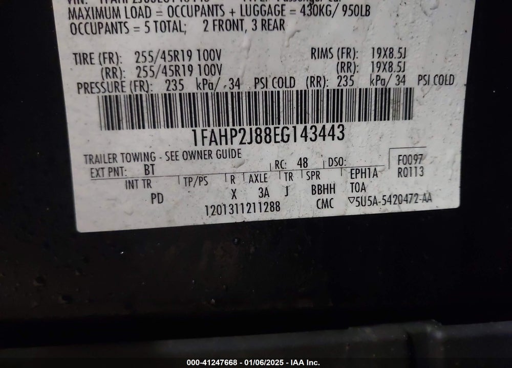 2014 FORD TAURUS LIMITED VIN: 1FAHP2J88EG143443
