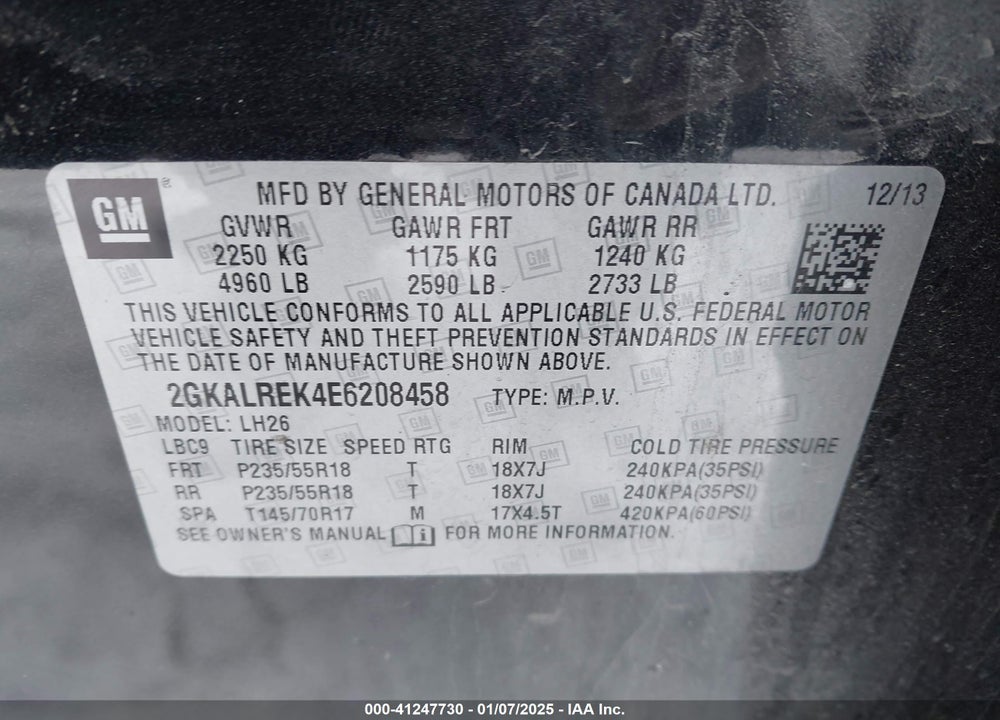 2014 GMC TERRAIN SLE-2 VIN: 2GKALREK4E6208458