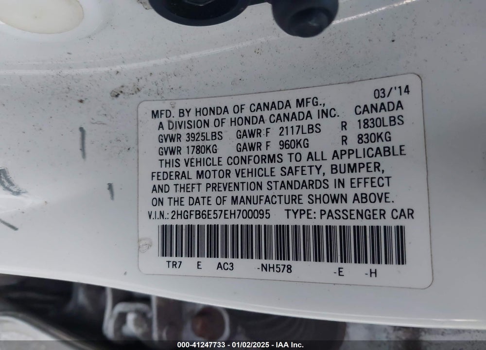 2014 HONDA CIVIC SI VIN: 2HGFB6E57EH700095