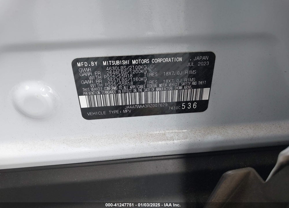 2024 MITSUBISHI ECLIPSE CROSS SE S-AWC/SEL S-AWC VIN: JA4ATWAA3RZ007629