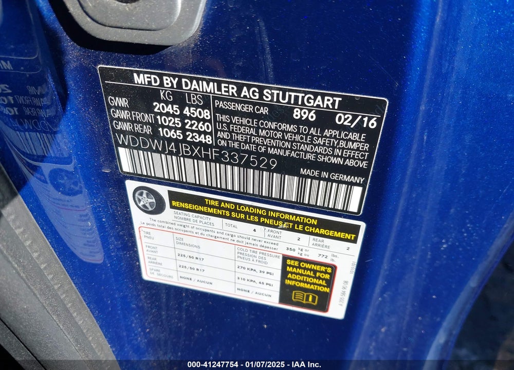 2017 MERCEDES-BENZ C 300 VIN: WDDWJ4JBXHF337529