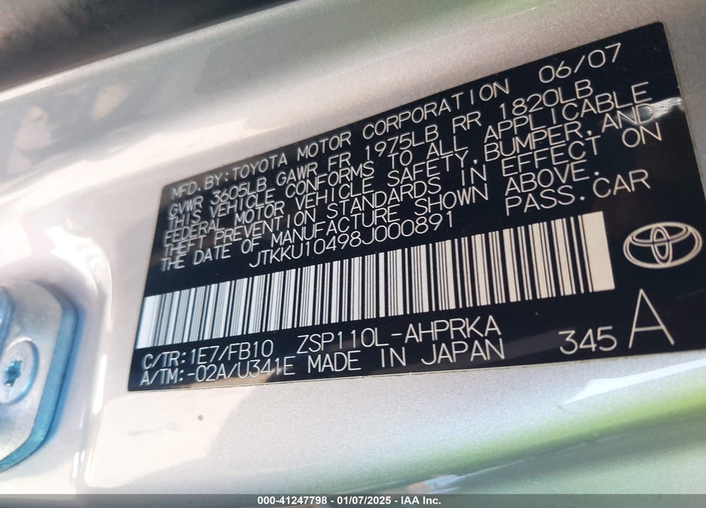 2008 SCION XD VIN: JTKKU10498J000891
