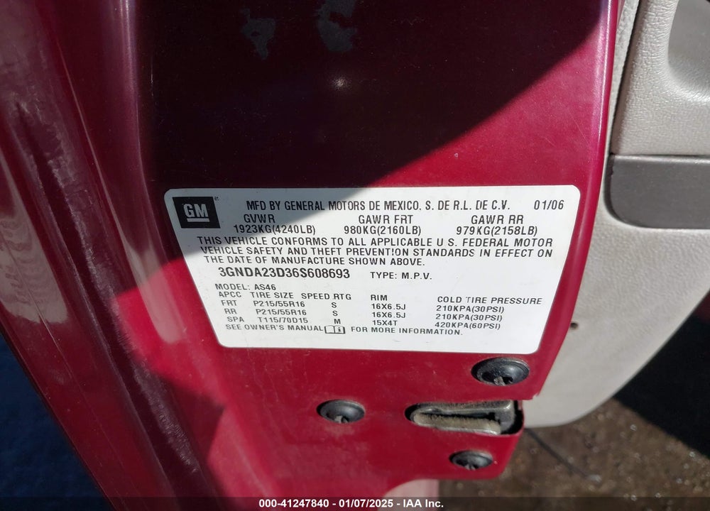 2006 CHEVROLET HHR LT VIN: 3GNDA23D36S608693