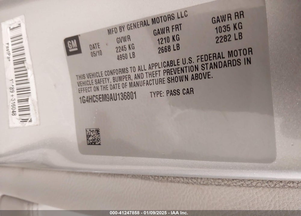 2010 BUICK LUCERNE VIN: 1G4HC5EM9AU136801