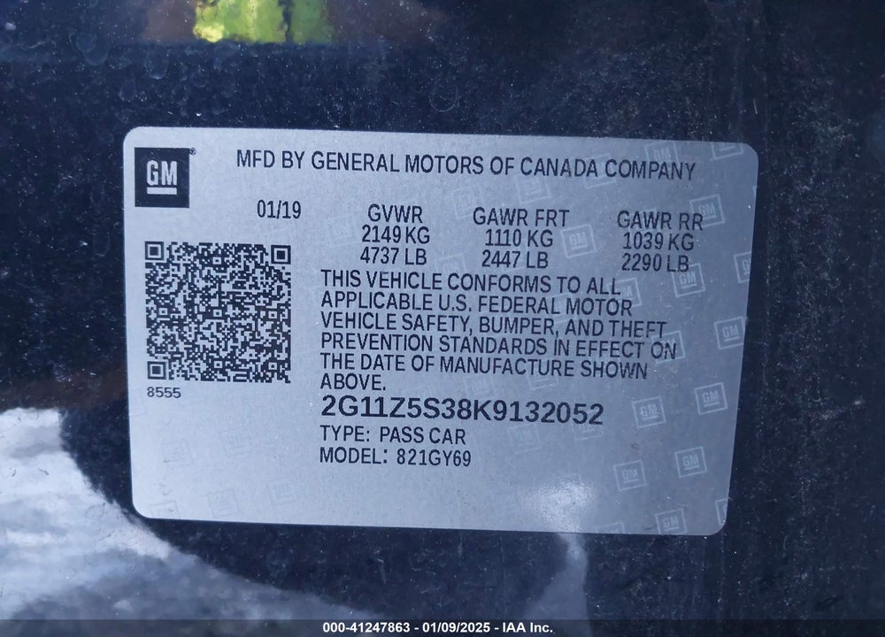 2019 CHEVROLET IMPALA VIN: 2G11Z5S38K9132052