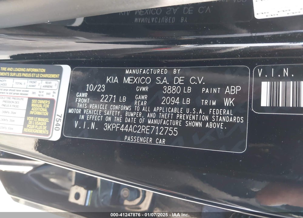 2024 KIA FORTE VIN: 3KPF44AC2RE712755