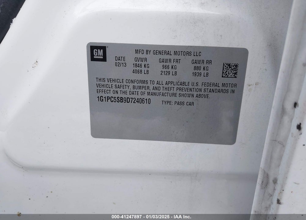 2013 CHEVROLET CRUZE 1LT AUTO VIN: 1G1PC5SB9D7240610