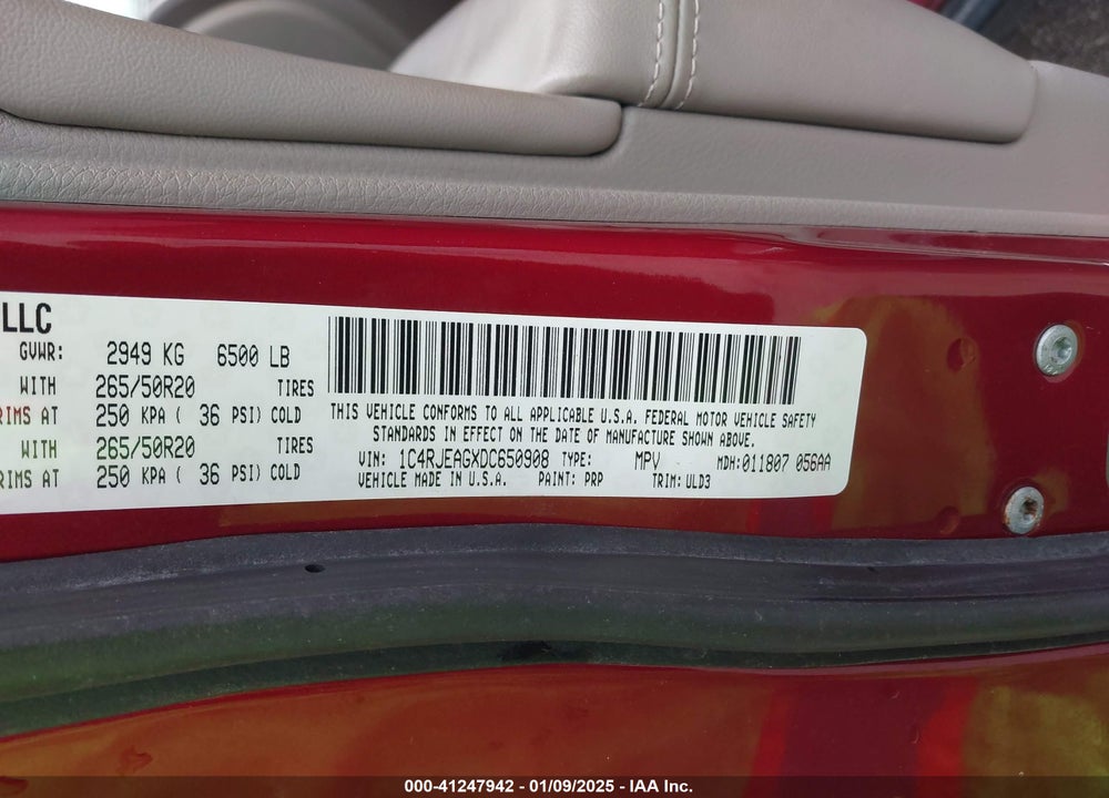 2013 JEEP GRAND CHEROKEE LAREDO VIN: 1C4RJEAGXDC650908