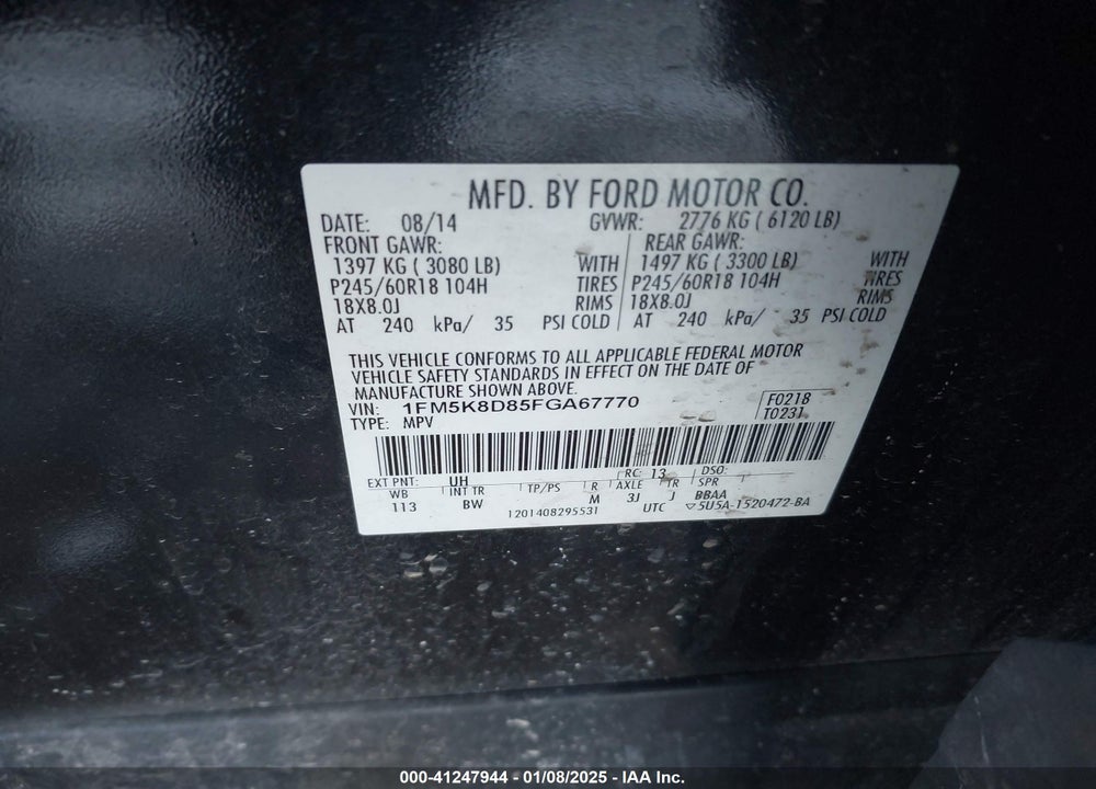 2015 FORD EXPLORER XLT VIN: 1FM5K8D85FGA67770
