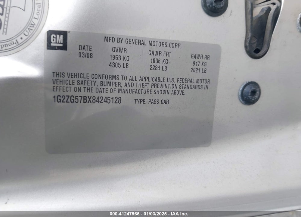 2008 PONTIAC G6 VIN: 1G2ZG57BX84245128