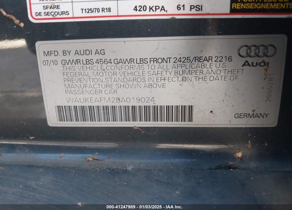 2011 AUDI A3 2.0T PREMIUM VIN: WAUKEAFM2BA019024