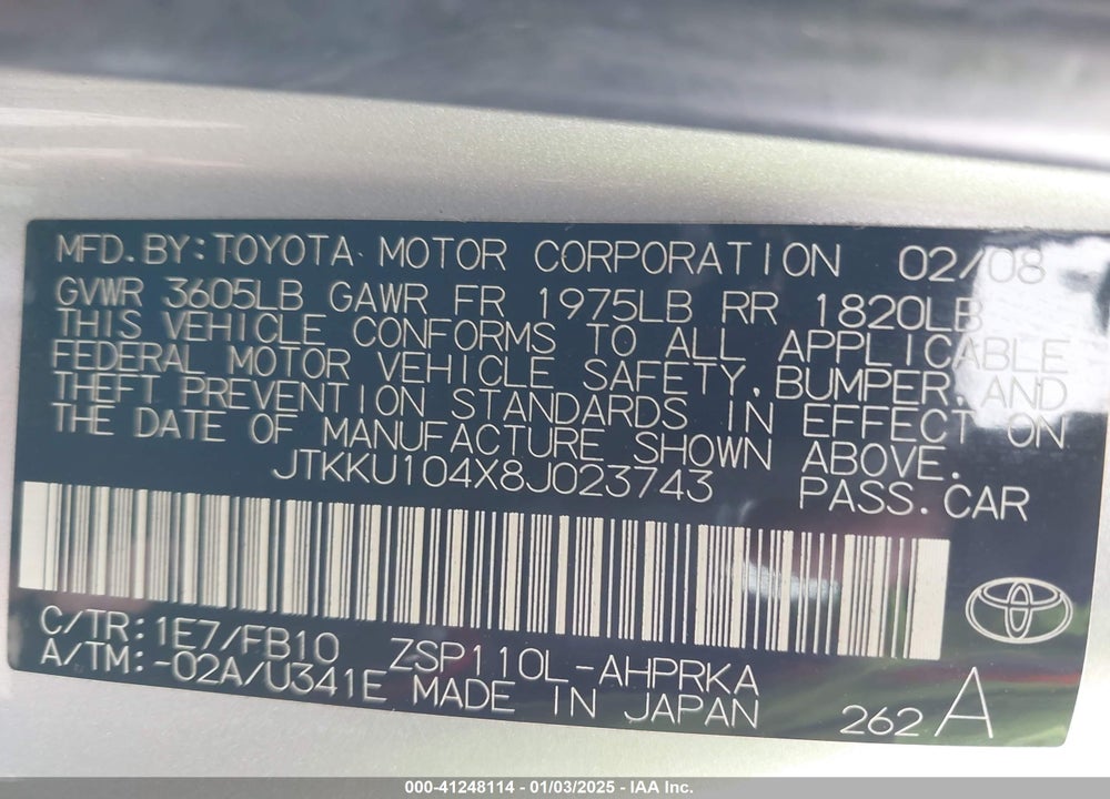 2008 SCION XD VIN: JTKKU104X8J023743