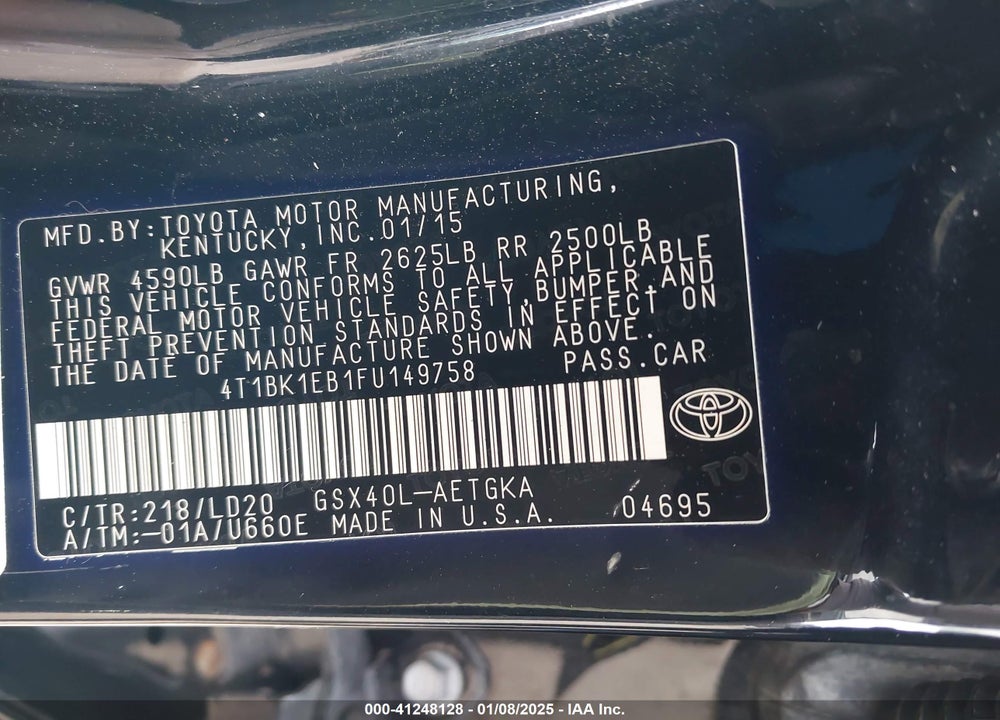 2015 TOYOTA AVALON VIN: 4T1BK1EB1FU149758