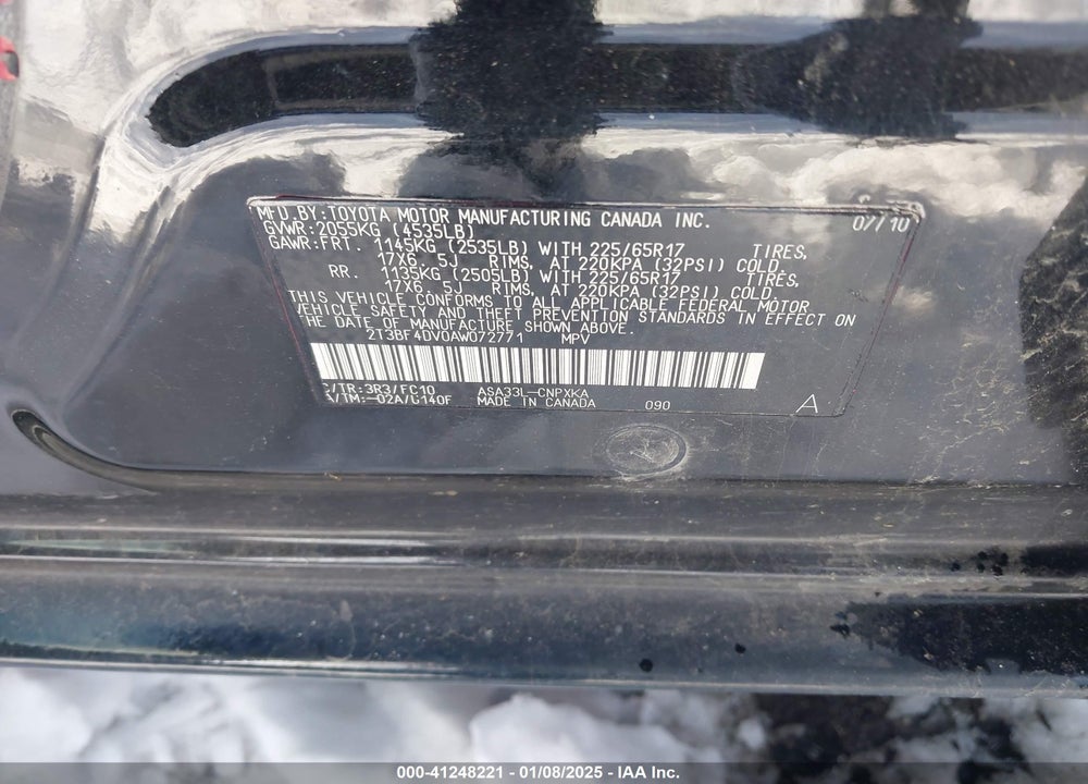 2010 TOYOTA RAV4 VIN: 2T3BF4DV0AW072771