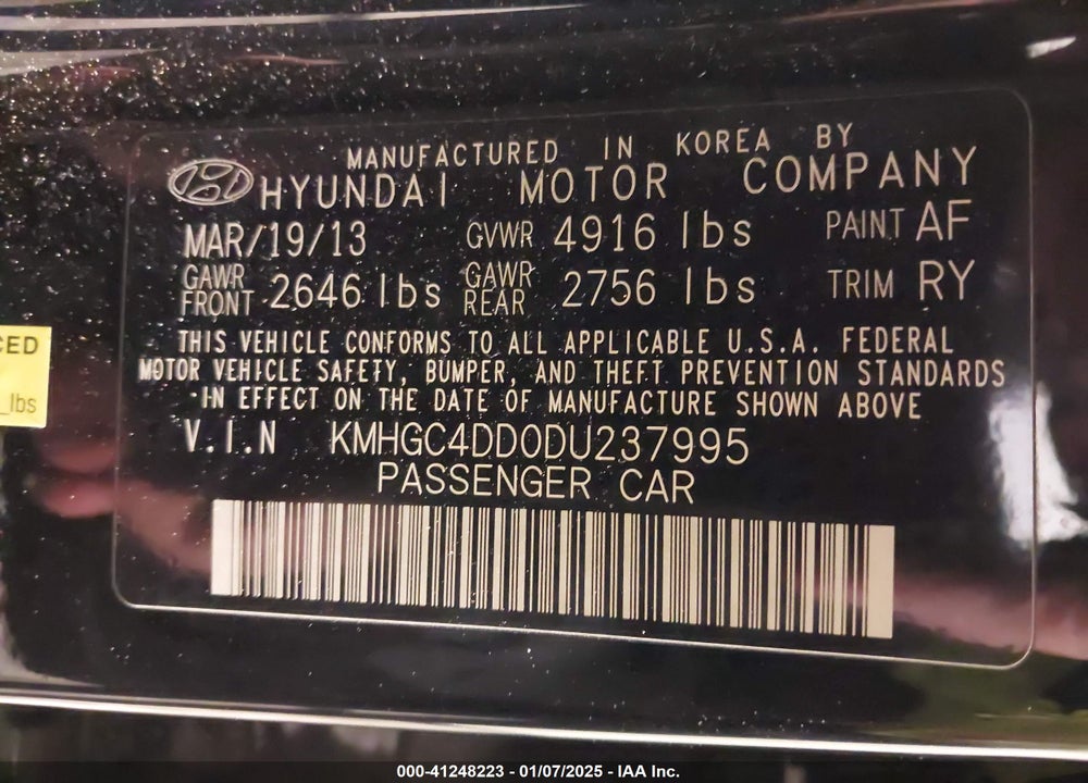 2013 HYUNDAI GENESIS VIN: KMHGC4DD0DU237995