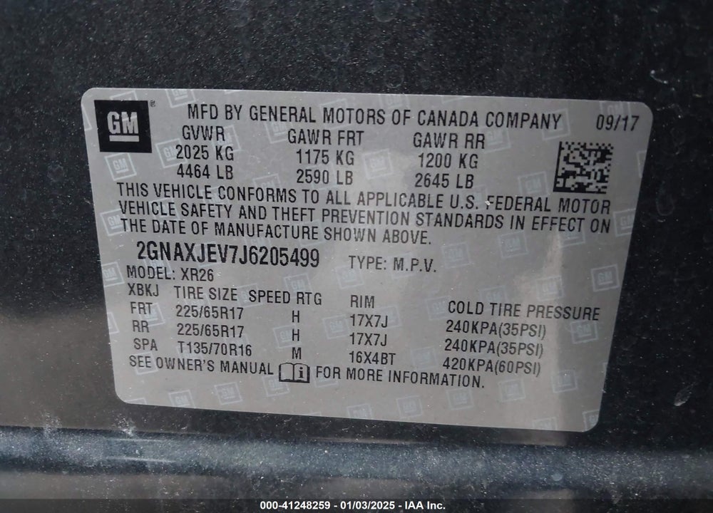 2018 CHEVROLET EQUINOX LT VIN: 2GNAXJEV7J6205499