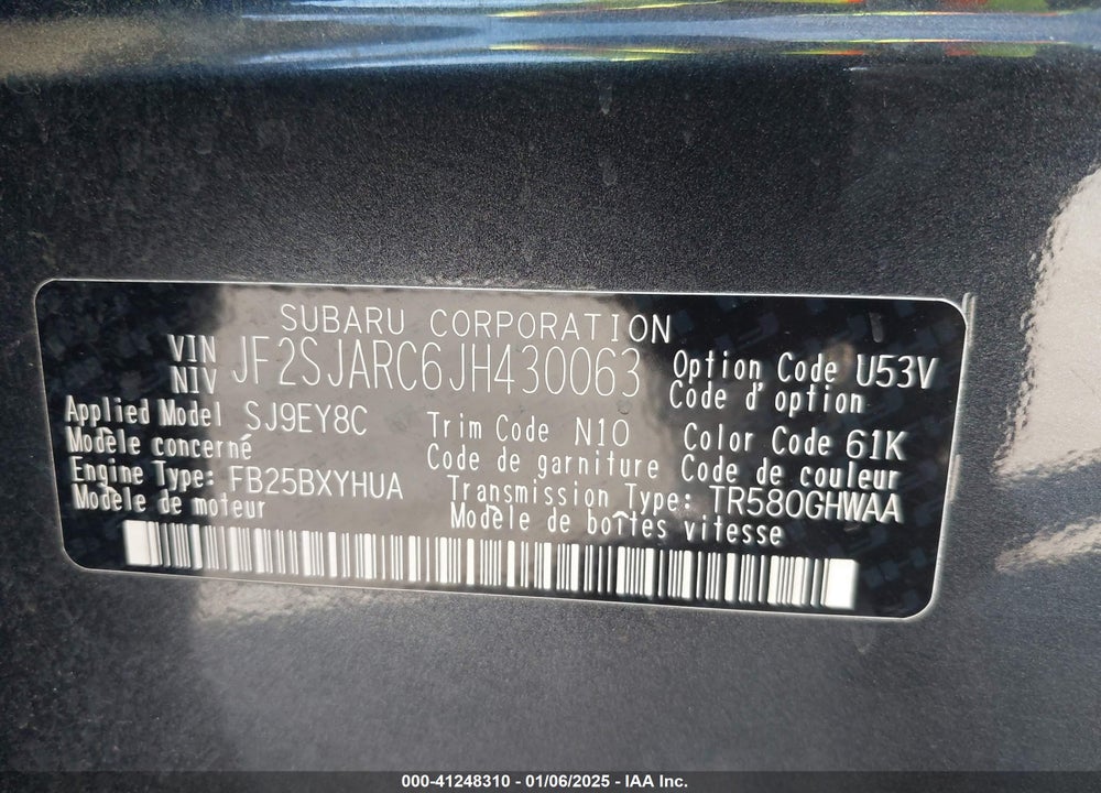 2018 SUBARU FORESTER 2.5I LIMITED VIN: JF2SJARC6JH430063