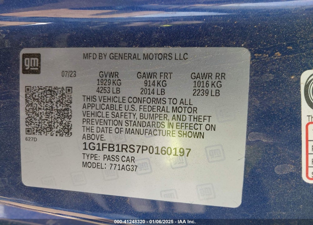 2023 CHEVROLET CAMARO VIN: 1G1FB1RS7P0160197