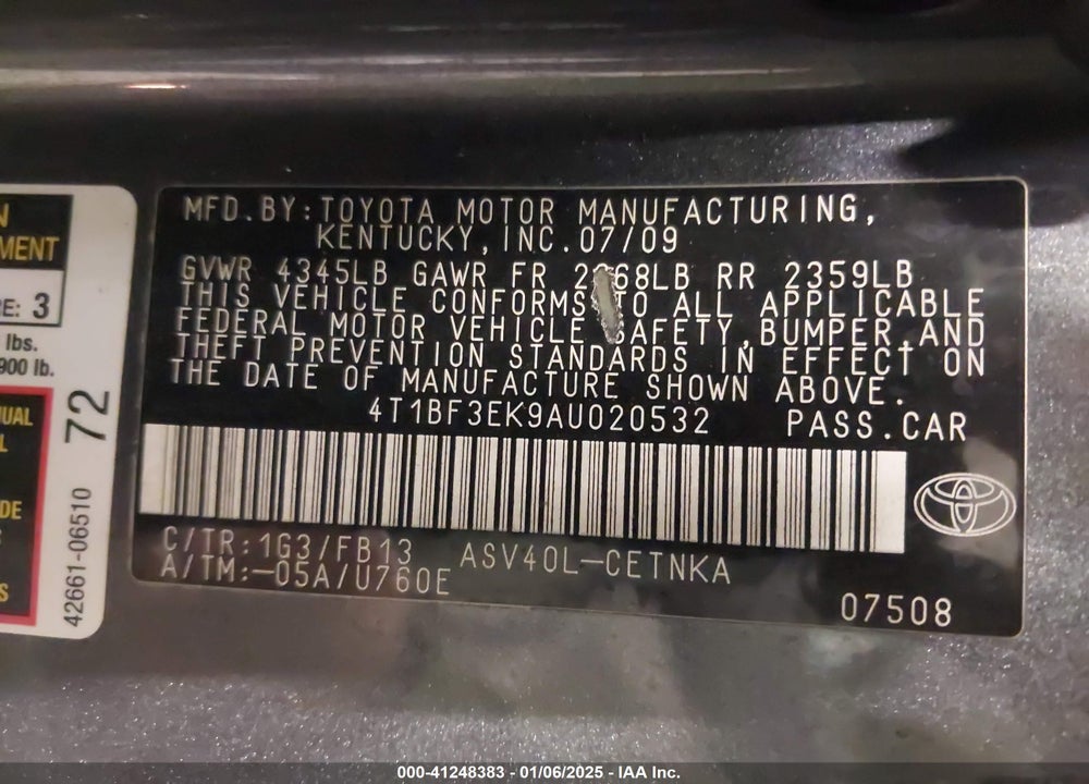 2010 TOYOTA CAMRY LE VIN: 4T1BF3EK9AU020532