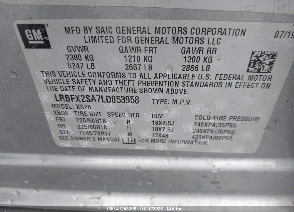 2020 BUICK ENVISION AWD ESSENCE VIN: LRBFX2SA7LD053958