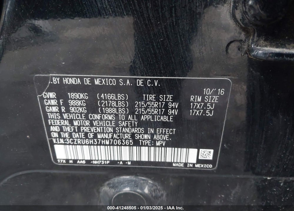 2017 HONDA HR-V LX VIN: 3CZRU6H37HM706365