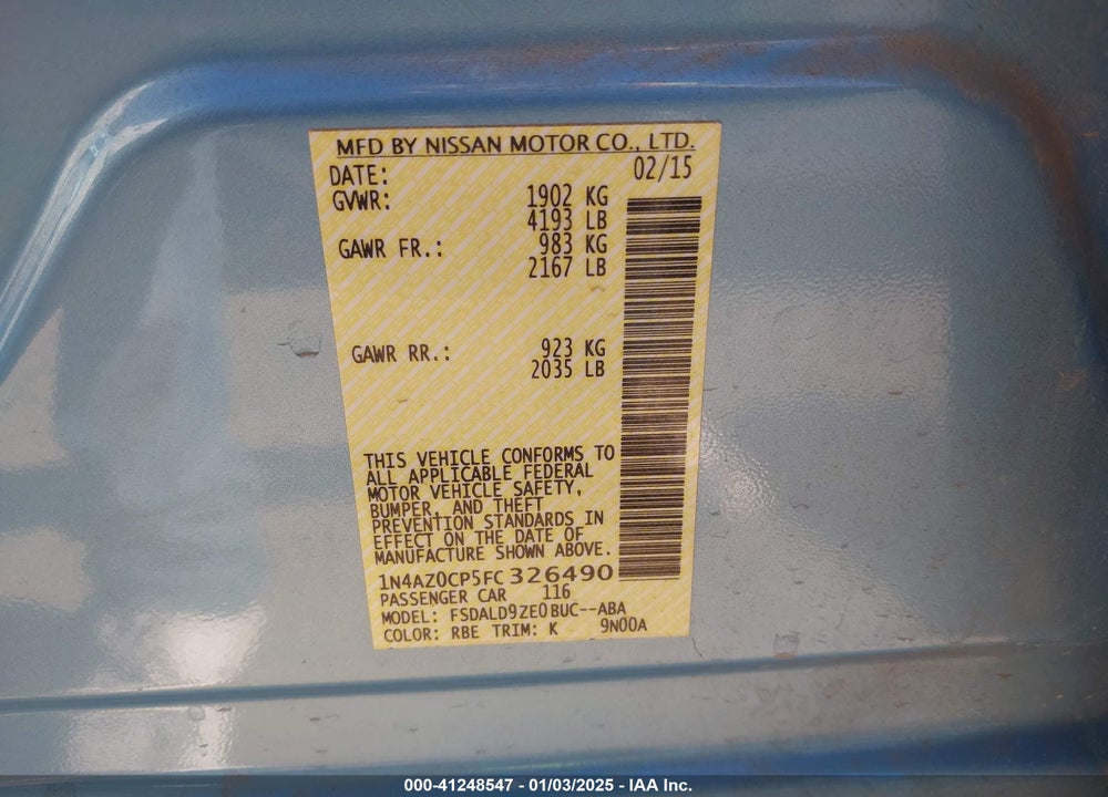 2015 NISSAN LEAF VIN: 1N4AZ0CP5FC326490