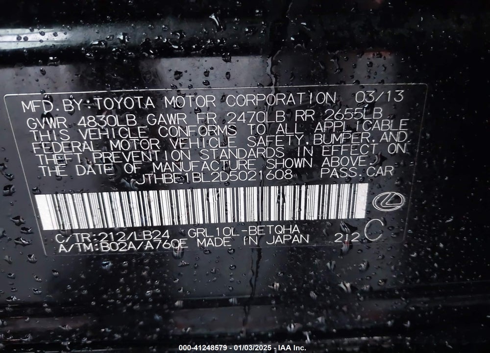 2013 LEXUS GS 350 VIN: JTHBE1BL2D5021608