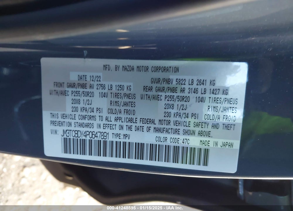 2023 MAZDA CX-9 CARBON EDITION VIN: JM3TCBDY4P0647891