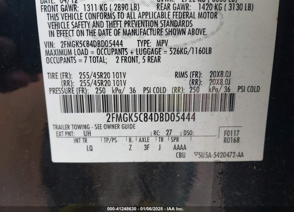 2013 FORD FLEX SEL VIN: 2FMGK5C84DBD05444