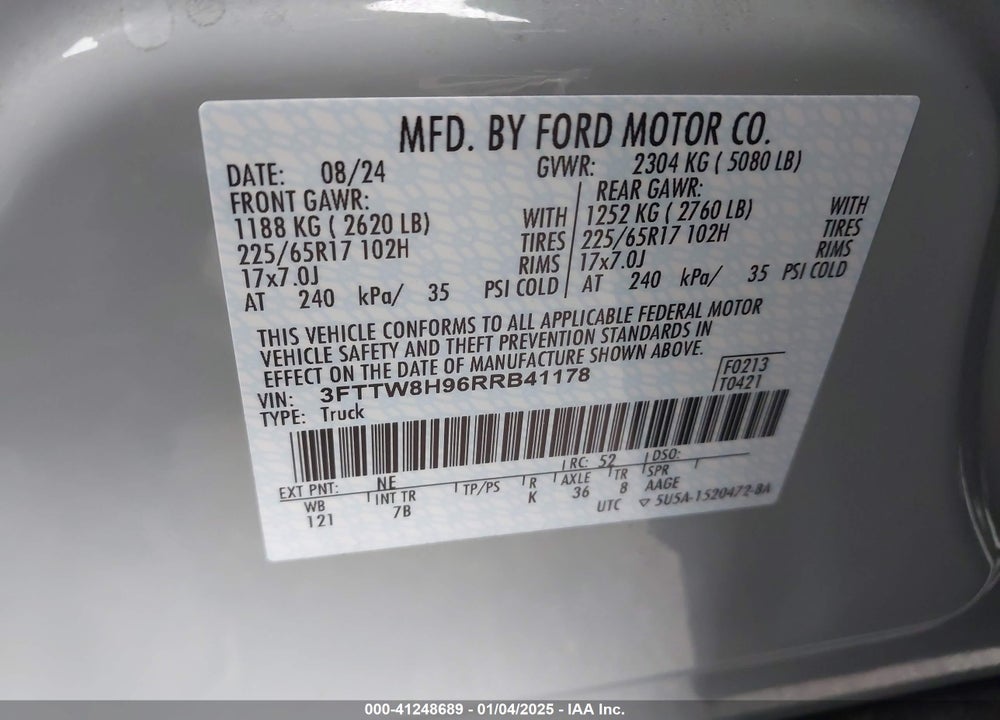 2024 FORD MAVERICK XLT VIN: 3FTTW8H96RRB41178