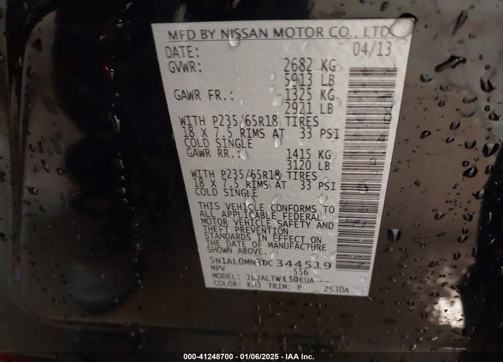 2013 INFINITI JX35 VIN: 5N1AL0MN3DC344519
