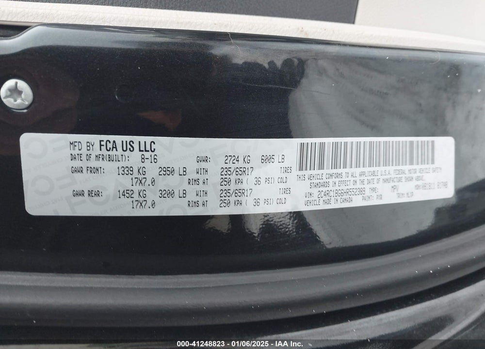 2017 CHRYSLER PACIFICA TOURING L VIN: 2C4RC1BG6HR552389