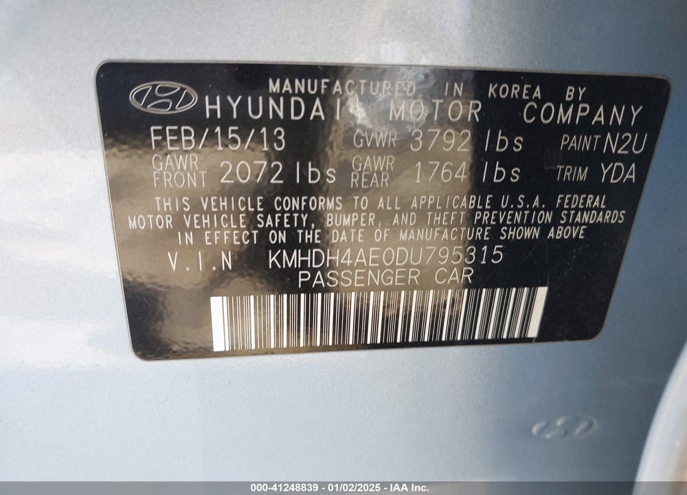 2013 HYUNDAI ELANTRA GLS VIN: KMHDH4AE0DU795315