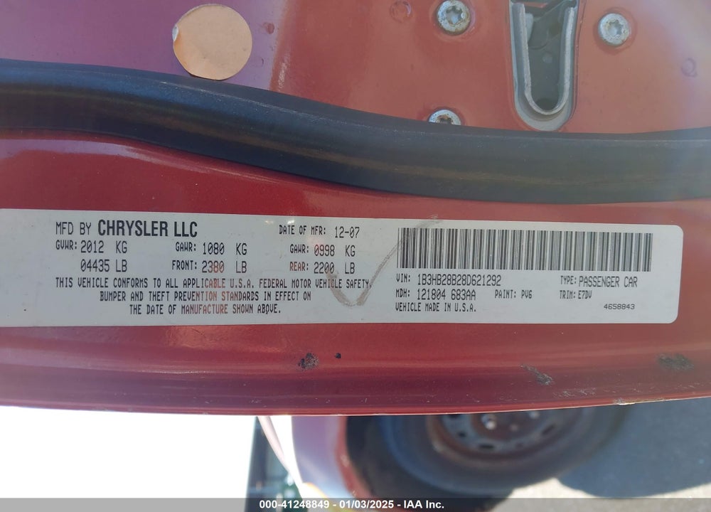 2008 DODGE CALIBER SE VIN: 1B3HB28B28D621292