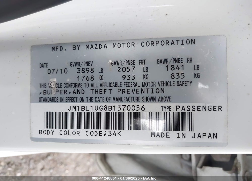 2011 MAZDA 3 I SPORT VIN: JM1BL1UG8B1370056