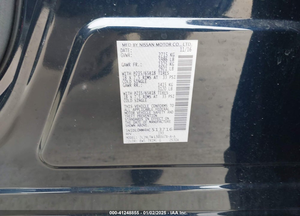 2017 INFINITI QX60 VIN: 5N1DL0MM4HC513716