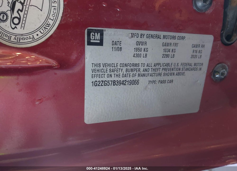 2009 PONTIAC G6 VIN: 1G2ZG57B394219066