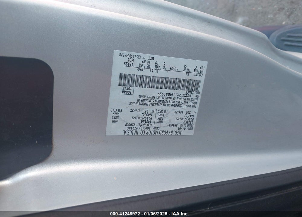 2001 FORD F-150 XL/XLT VIN: 1FTZX17211NB42927