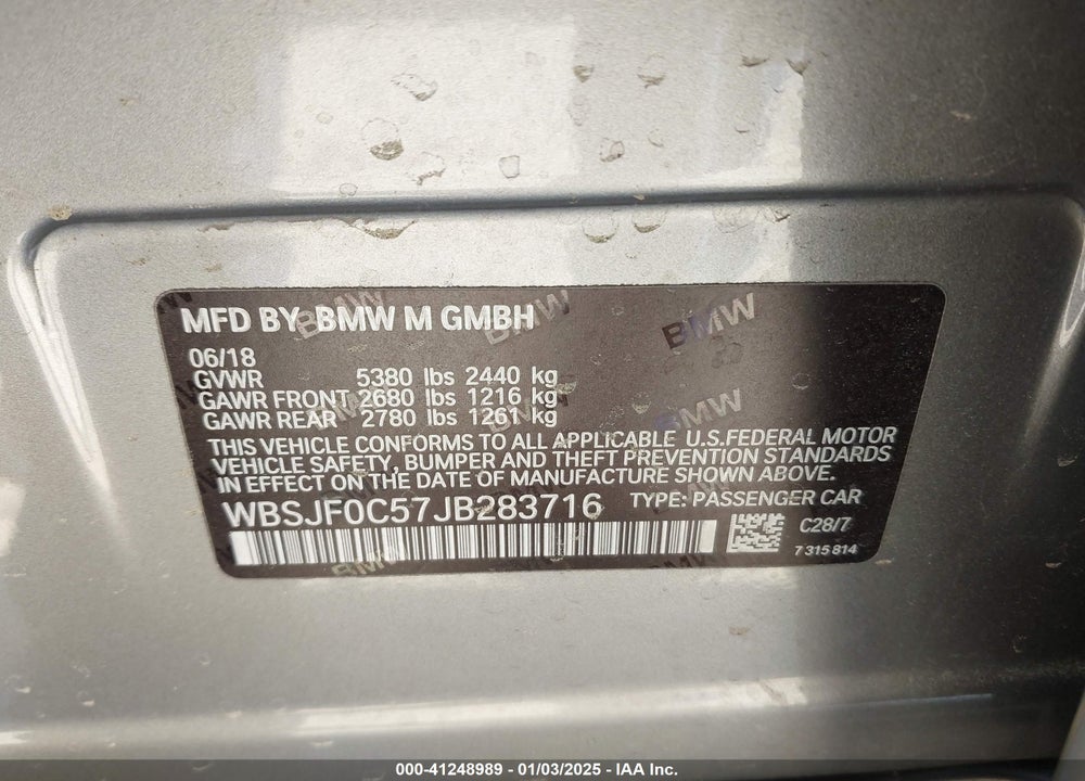 2018 BMW M5 VIN: WBSJF0C57JB283716