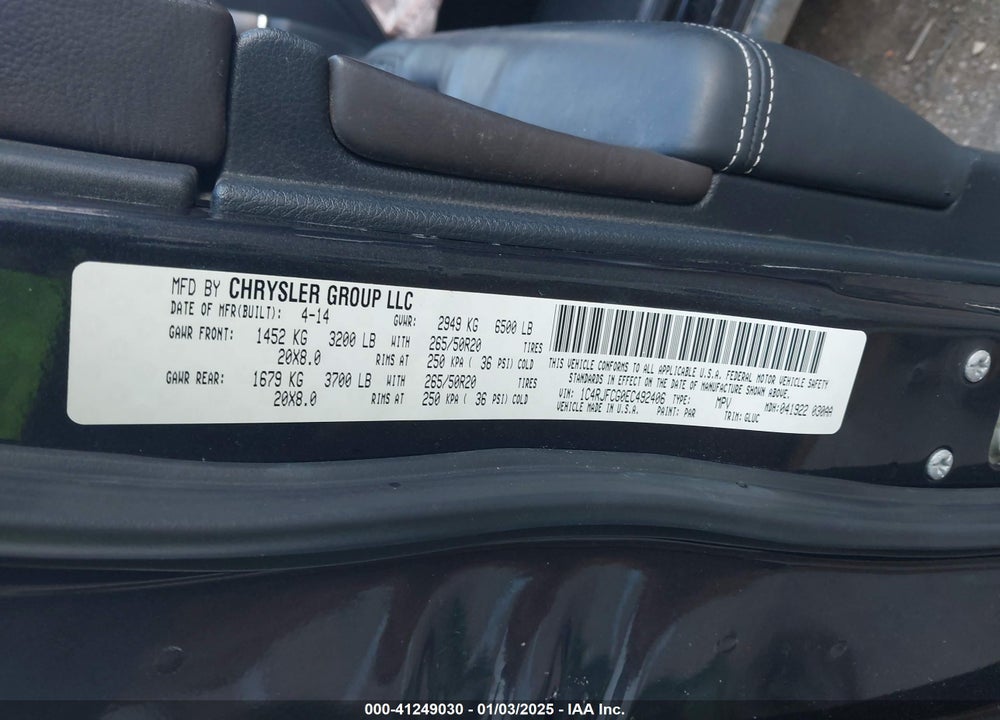 2014 JEEP GRAND CHEROKEE OVERLAND VIN: 1C4RJFCG0EC492406