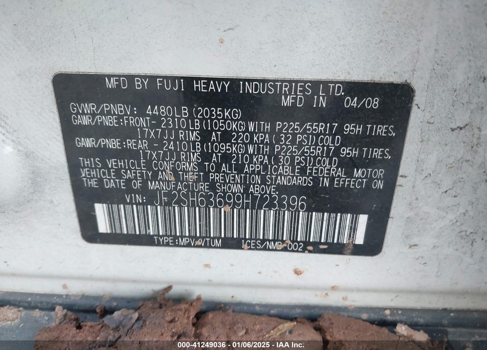 2009 SUBARU FORESTER 2.5X VIN: JF2SH63699H723396