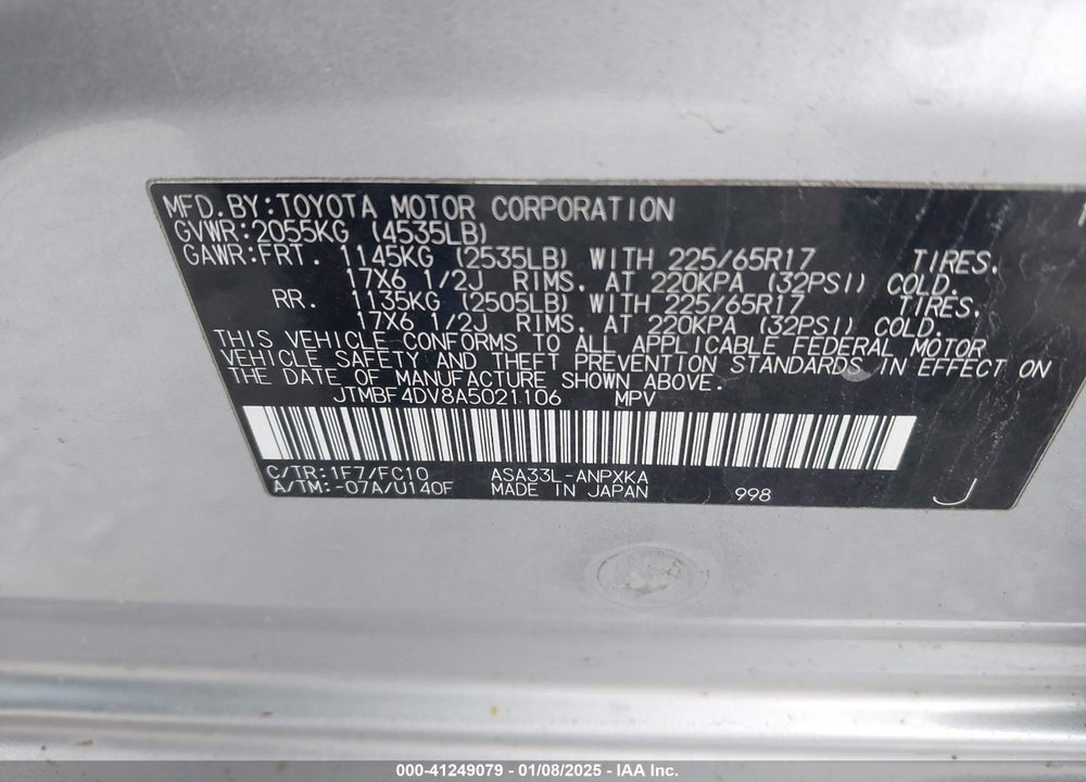 2010 TOYOTA RAV4 VIN: JTMBF4DV8A5021106