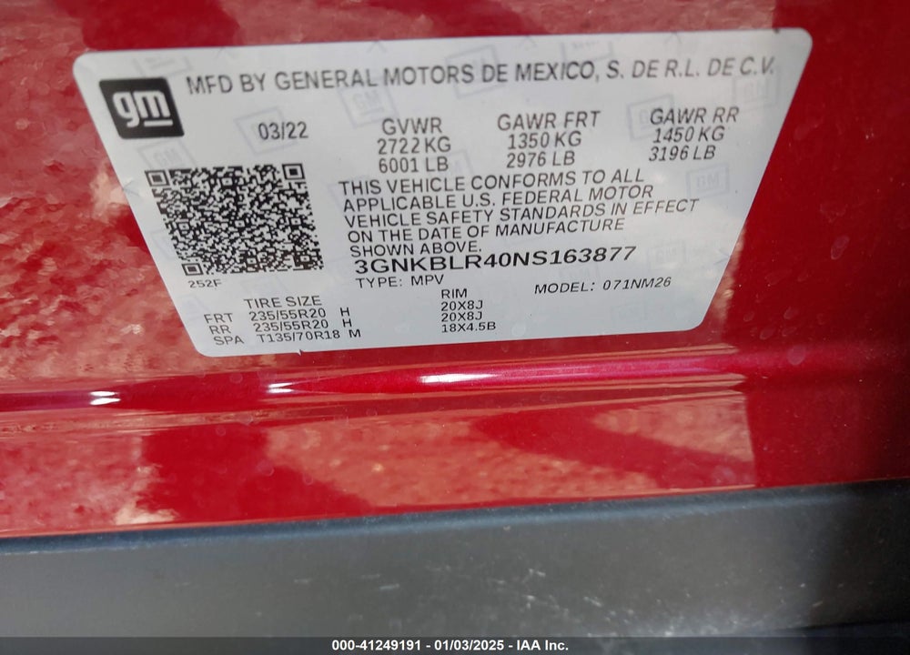 2022 CHEVROLET BLAZER VIN: 3GNKBLR40NS163877