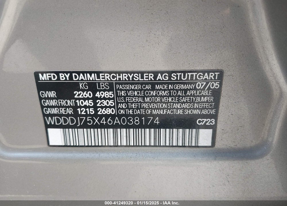 2006 MERCEDES-BENZ CLS 500 VIN: WDDDJ75X46A038174