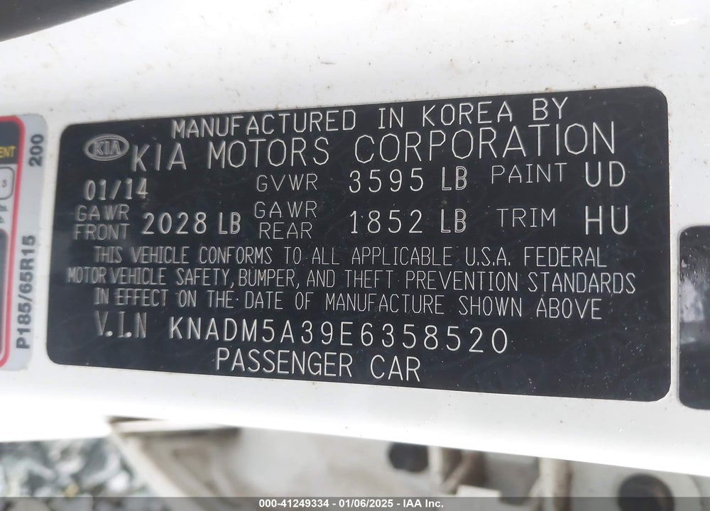 2014 KIA RIO VIN: KNADM5A39E6358520